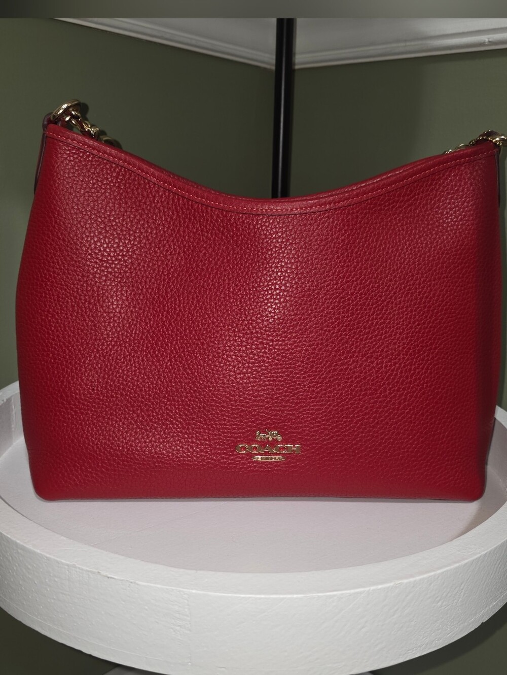 Coach Laurel Pebbled Leather Shoulder Bag in Bold Red with Gold Hardware